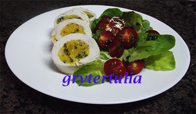 Pollo arrollado con calabaza y r&uacute;cula